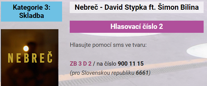 Hlasování pro písničku Nebreč od Davida Stypky v anketě Žebřík.